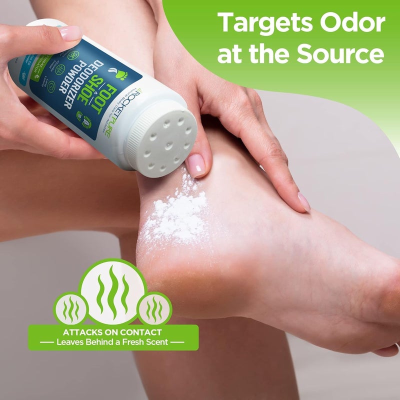 Rocket Pure Natural Foot & Shoe Deodorizer Powder - Eucalyptus Foot & Shoe Powder Odor Control - Removes, Controls & Prevents Odors - Made with Essential Oils - Made in USA (4oz, 2-Pack) - Image 4
